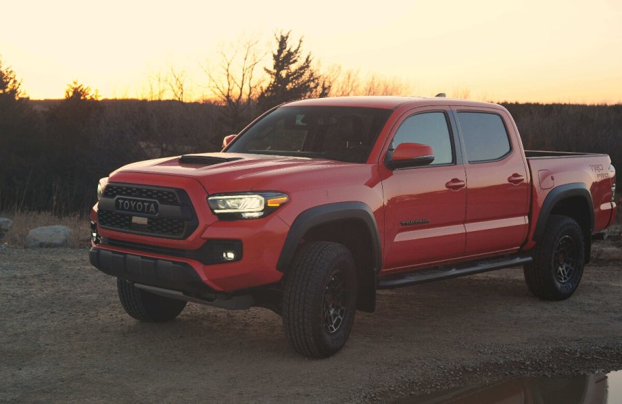 A 2023 Toyota Tacoma TRD Pro sits at sunset.