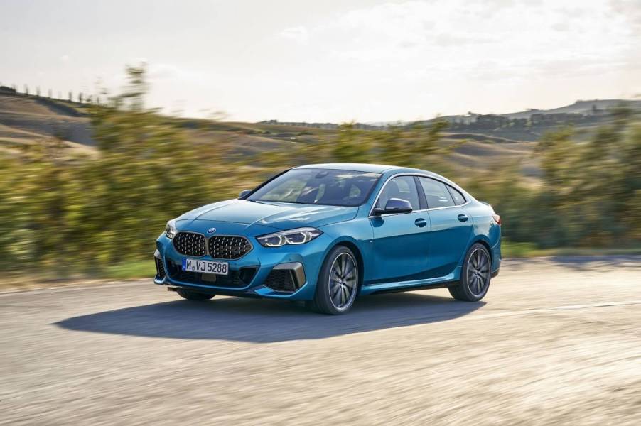 BMW 2 Series Gran Coupe in blue; the cheapest sedan from BMW