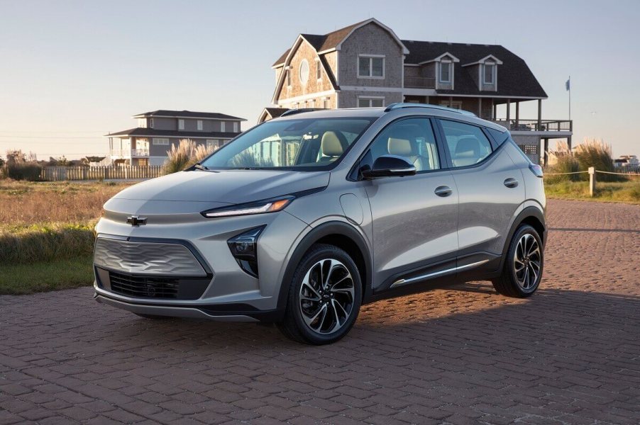 General Motors' (GM's) new Chevrolet Bolt EUV poses in a coastal neighborhood.