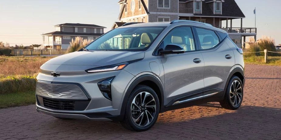 A gray 2023 Chevrolet Bolt EUV subcompact SUV is parked. 