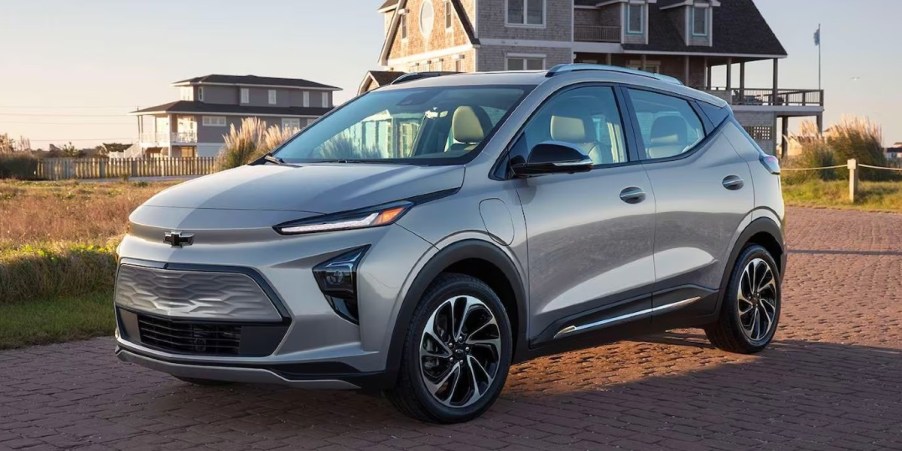 A gray 2023 Chevy Bolt EUV subcompact electric SUV is parked.