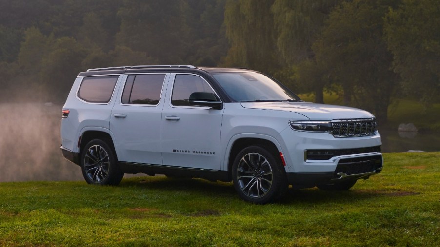 Front angle view of American 2023 Jeep Grand Wagoneer, most comfortable luxury SUV, says U.S. News