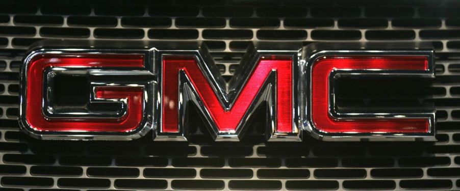 The GMC emblem on a vehicle grille as seen on the GMC Typhoon performance SUV model