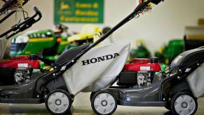 A line of Honda push lawn mower models in a Valley Appliance store in Peru, Illinois