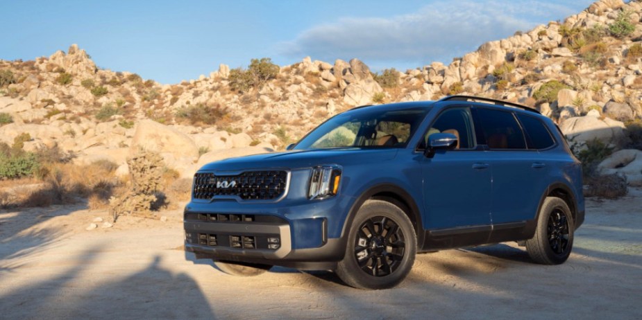 A blue 2023 Kia Telluride midsize SUV. 