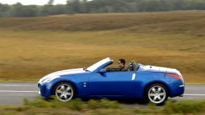 A blue Nissan 350Z convertible