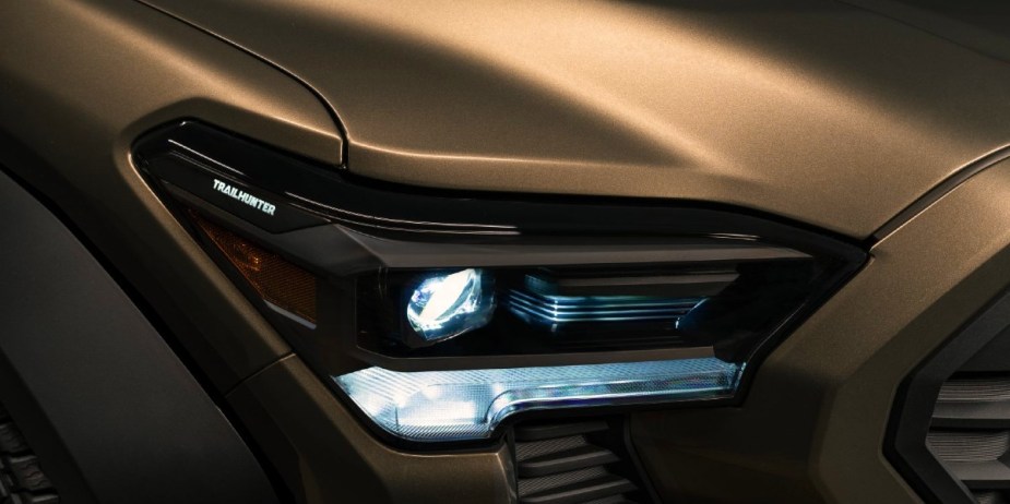 A 2024 Toyota Tacoma Trailhunter teaser. 