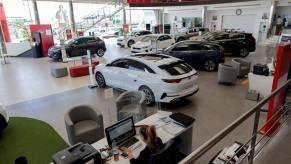 An empty Kia dealership in Madrid, Spain, in 2020, during the coronavirus (COVID-19) pandemic