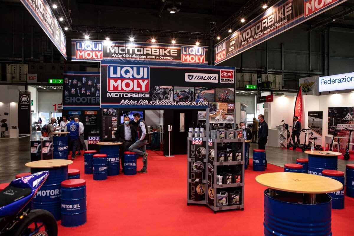 A Liqui Moly motor oil and fuel additives display at the EICMA in Milan, Italy