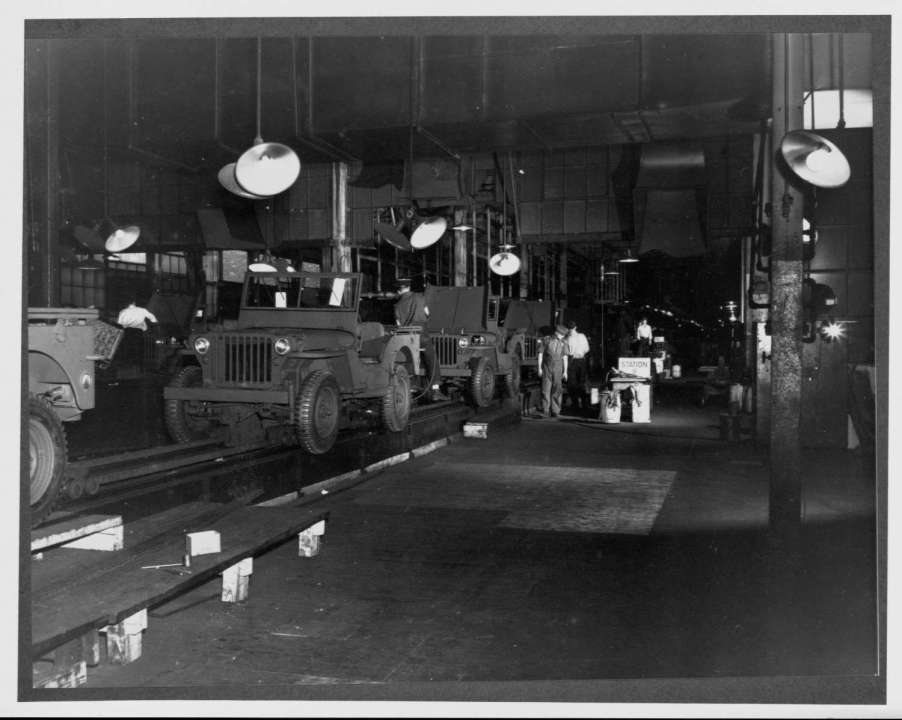 Willys Jeeps on the assembly line in 1943