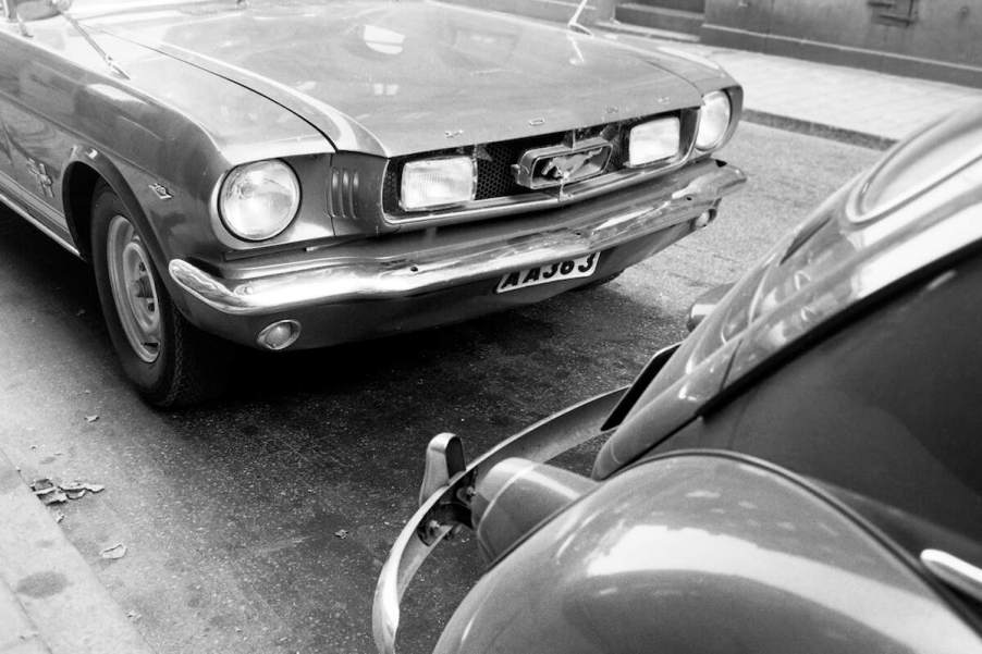 Water-filled bumpers were tested on cars like this Ford Mustang