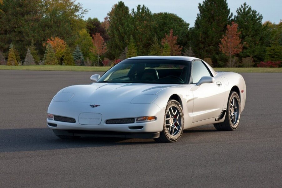 A used 2004 Chevrolet Corvette C5 shows off its aggressive sports car styling.