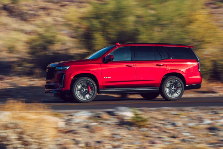 2023 Cadillac Escalade from the side. Full-size SUV