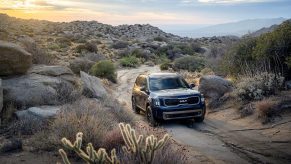 Blue 2023 Kia Telluride riding in the desert.