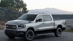 A 2023 Ram 1500 parked on display.