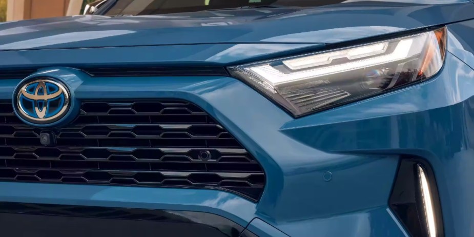 The front of a 2023 Toyota RAV4 Hybrid small hybrid SUV.