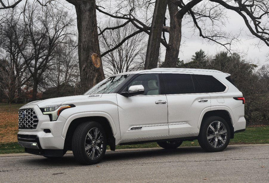 A 2023 Toyota Sequoia Capstone sits in a park as a full-size SUV.