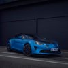 A blue Alpine A110 R parked on track