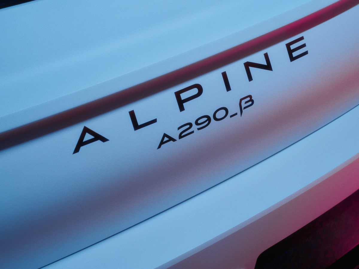 Alpine A290 Beta emblem, the first affordable electric sports car from Alpine