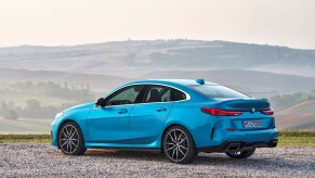 The cheapest BMW in 2023 is this BMW 2 Series Gran Coupe, shown here in blue