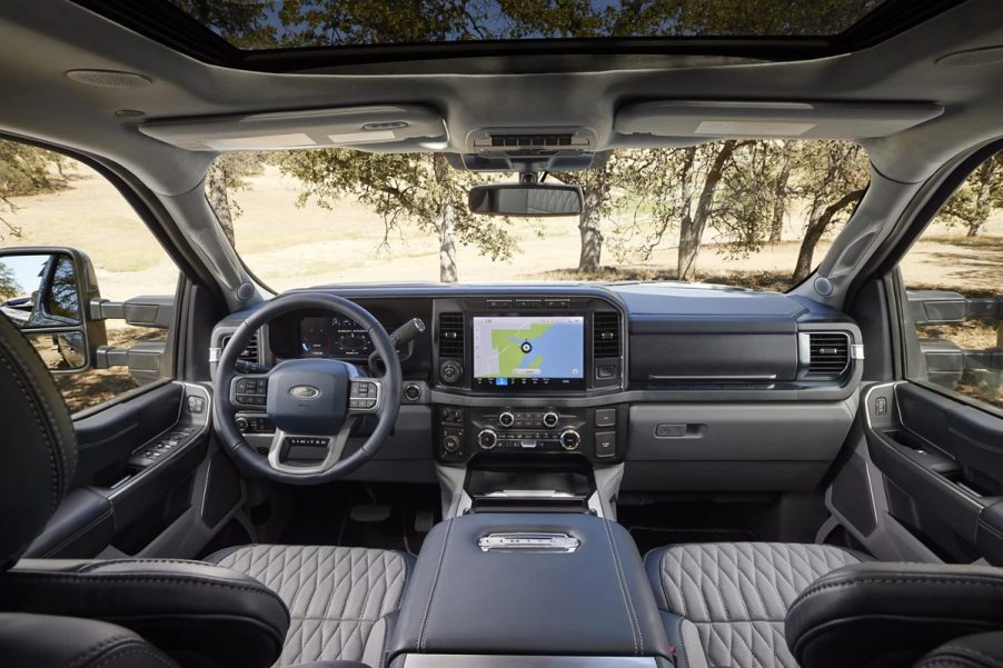 Cabin in 2023 Ford F-350 Super Duty, longest-lasting pickup truck, not Toyota, Chevy, or Ram