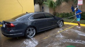 Cleaning a car outside