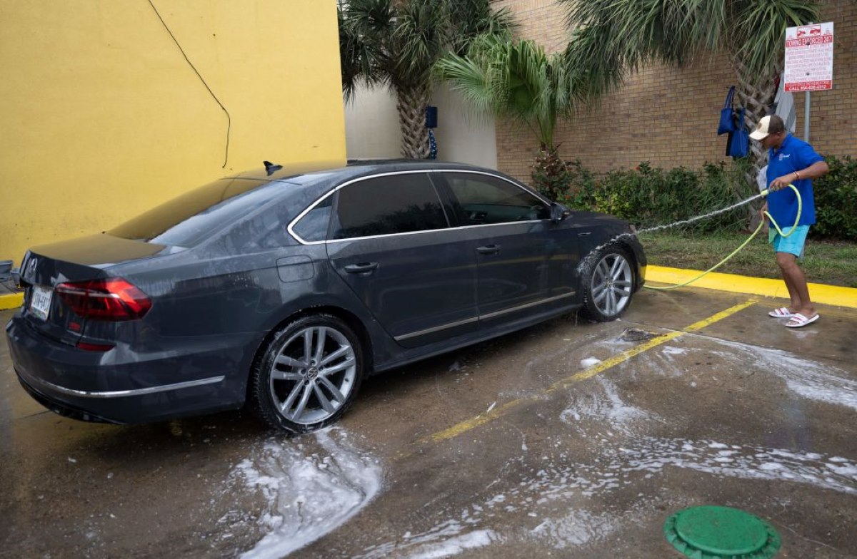 Cleaning a car outside