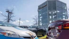 Vehicles on display at a Carvana sales lot.