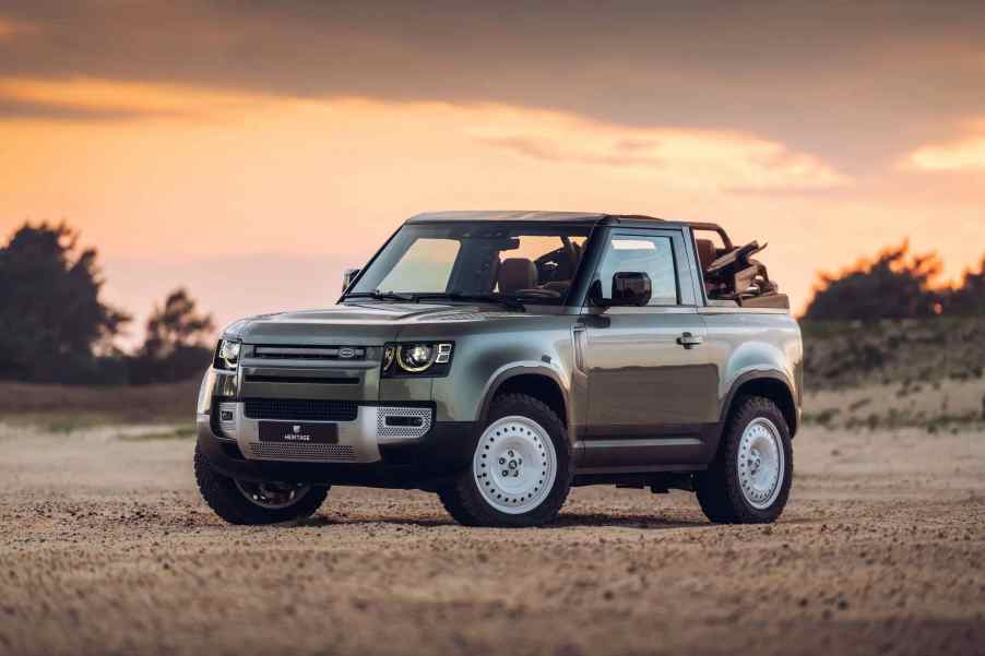 The Heritage Customs Valiance Convertible is a Land Rover Defender conversion.