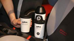 The Fiat coffee maker by Lavazza, shown in a Fiat 500L