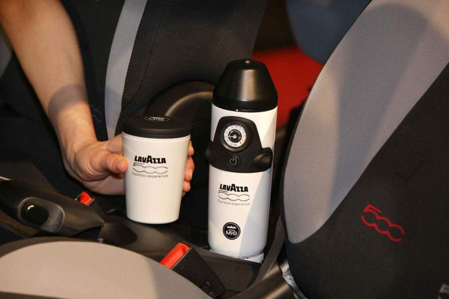 The Fiat coffee maker by Lavazza, shown in a Fiat 500L