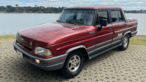 Red Ford F-1000 Deserter SR XK next to lake