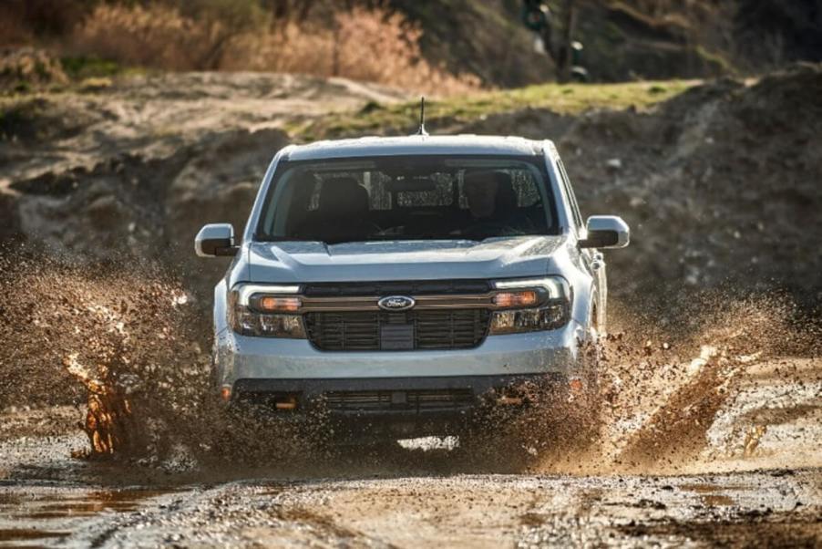 A 2023 Ford Maverick Tremor shows off its off-road chops as a small truck.