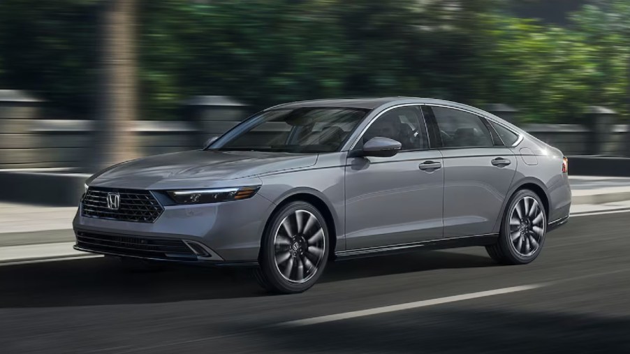 Front angle view of gray 2024 Honda Accord midsize sedan