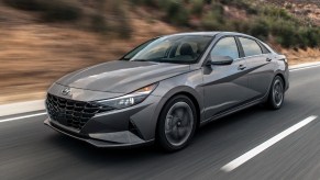 Front view of 2023 Hyundai Elantra Hybrid, U.S. News best hybrid car for the money, not 2023 Toyota Prius