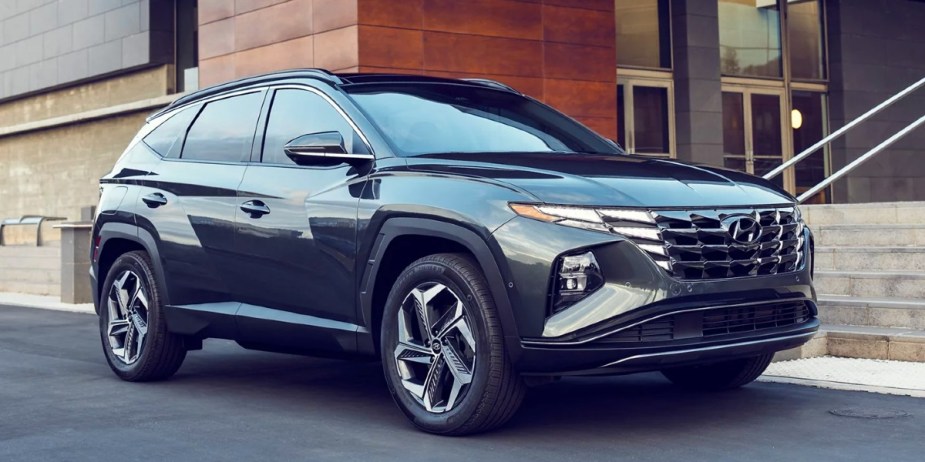 A gray 2023 Hyundai Tucson Plug-In Hybrid is parked. 