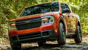 Orange 2023 Ford Maverick on a Wilderness Trail - this is the cheapest truck of 2023, but that doesn't mean it can't get things done