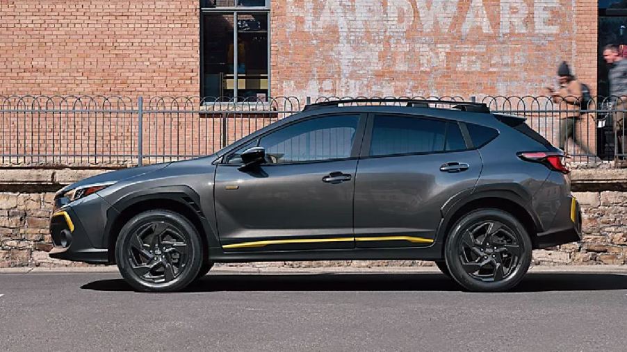 Side view of gray 2024 Subaru Crosstrek subcompact crossover SUV