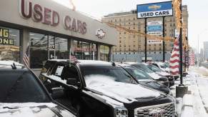 A Chevrolet used car lot covered in snow