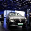 A Mercedes-Benz Group AG EQS 450 4Matic sport utility vehicle (SUV) at the Shanghai Auto Show. The 2023 EQS SUV is one of the best EVs in the automaker's lineup.