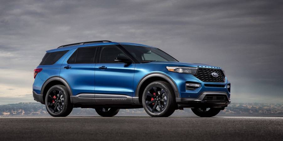 The 2023 Ford Explorer ST parked with grey surroundings