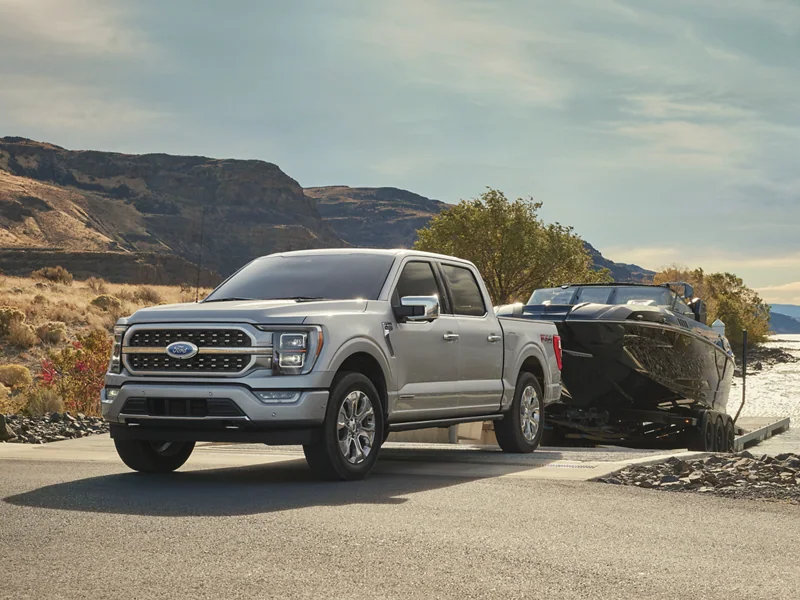 The 2023 Ford F-150 towing a boat