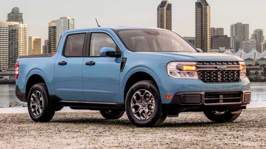 The 2023 Ford Maverick parked near the city