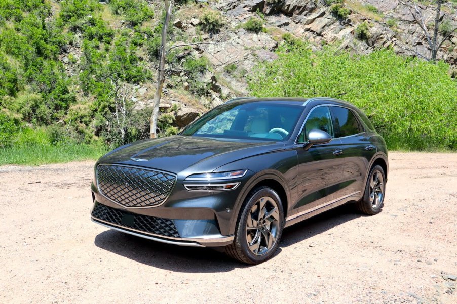 The 2023 Genesis GV70 Electrified in the mountains