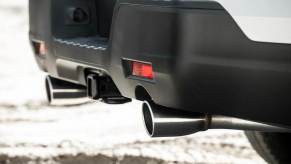 The exhaust pipes of the 2023 Honda Ridgeline HPD tuned pickup truck.