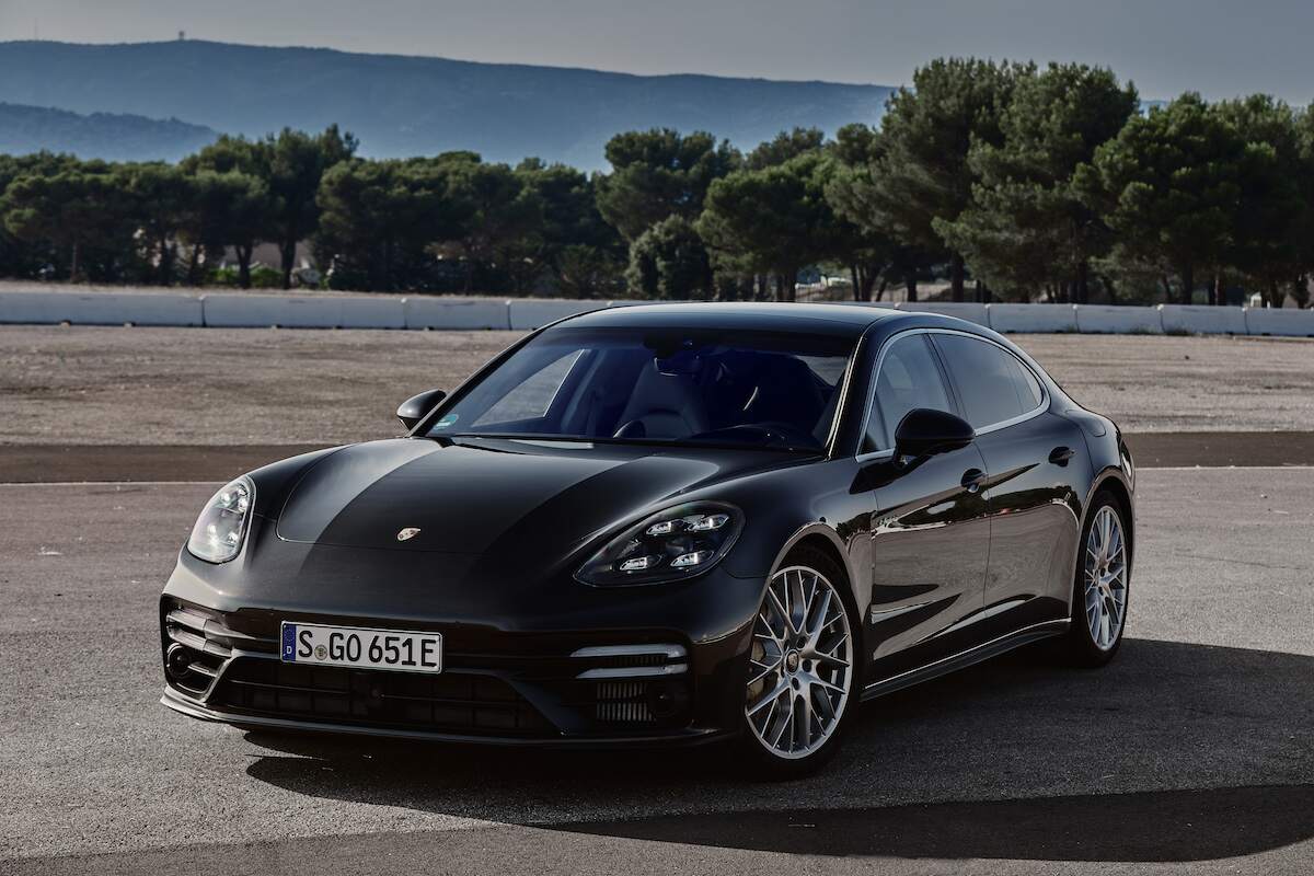 A black 2023 Porsche Panamera Turbo S E-Hybrid Executive luxury car