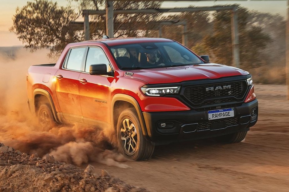 The 2024 Ram Rampage off-roading in dirt