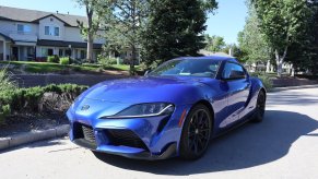 The front corner view of the 2023 Toyota Supra