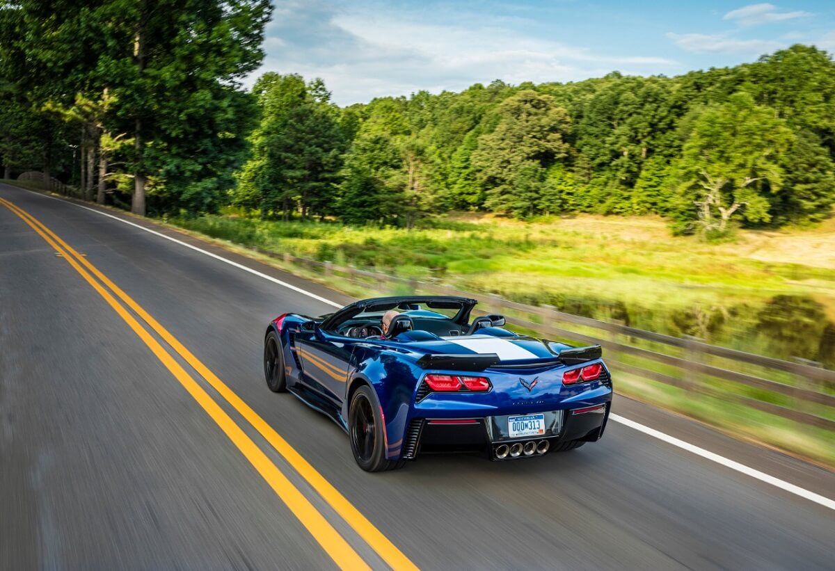 A C7 Chevrolet Corvette Grand Sport shows off its convertible top.  