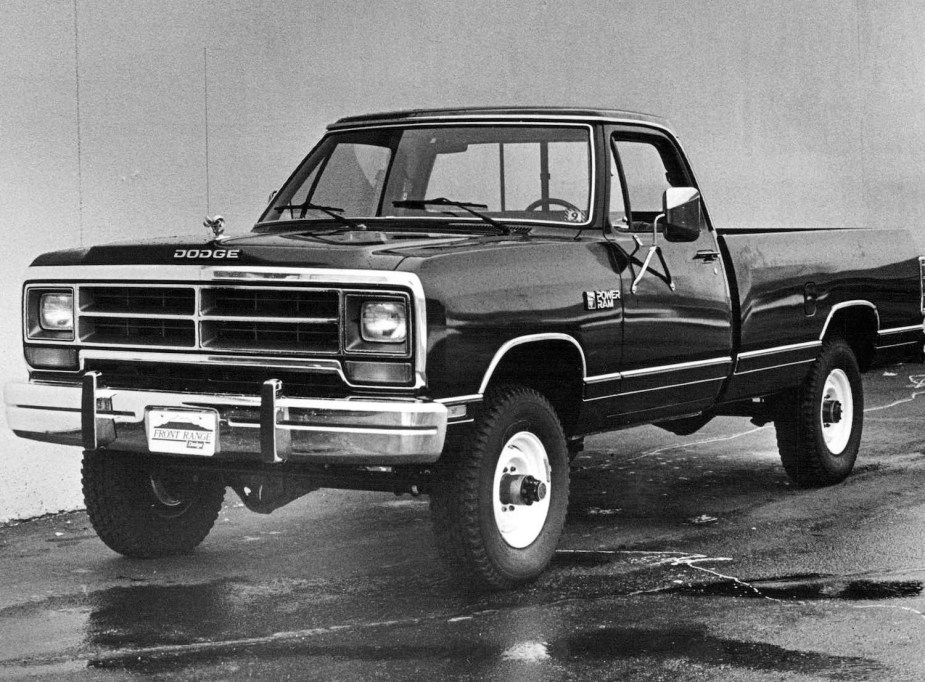 A 1985 4WD Dodge Ram W150 pickup truck.